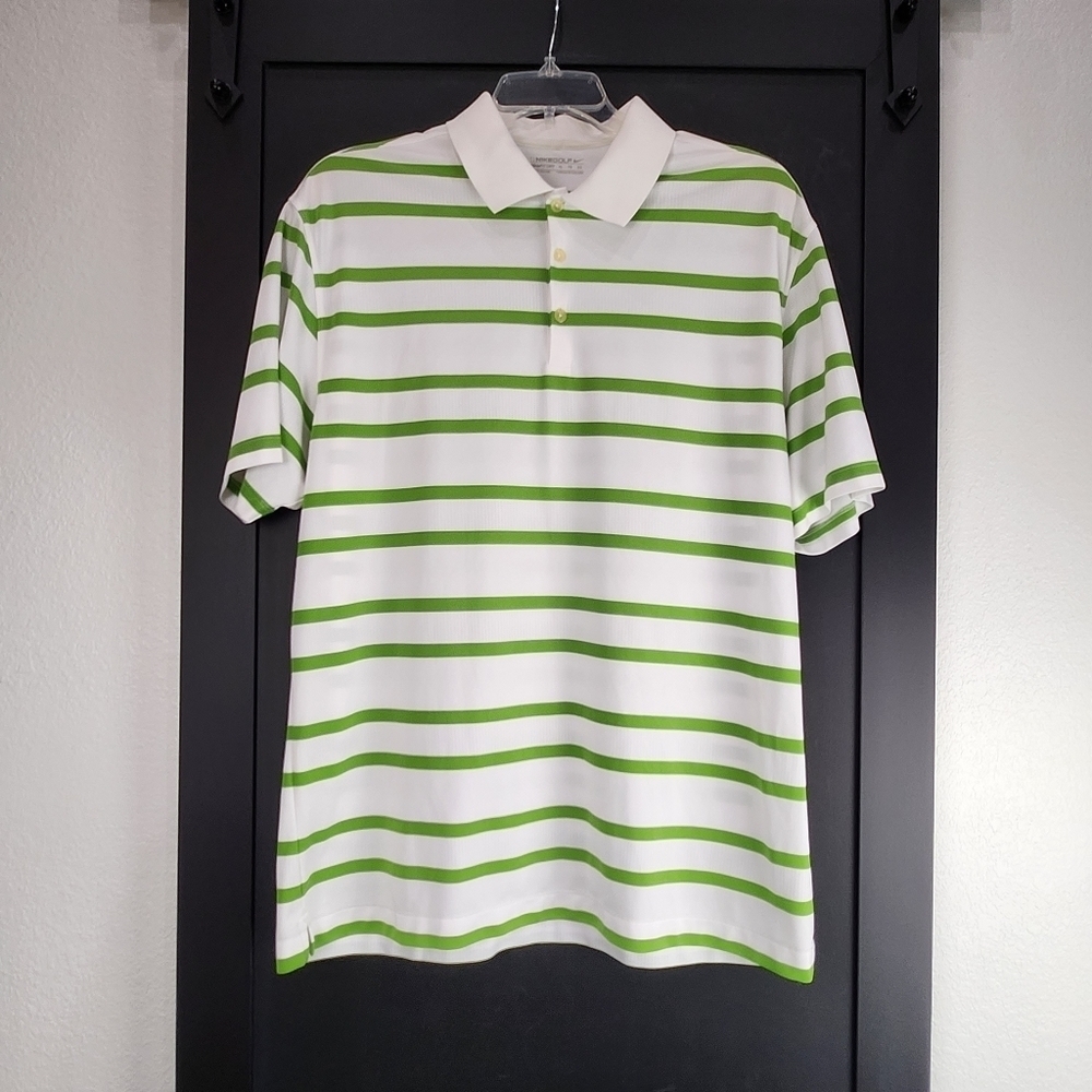 Nike Golf Striped Green & White Fit Dry Polo Size XL